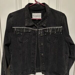 Elegant Black Denim Jacket with Rhinestone Accents